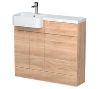 Hudson Reed Fusion Woodgrain 2 Door Combination Vanity Unit Toilet Suite with Left Hand Round Semi Recessed Basin | Bleached Oak | MFC | 1000mm