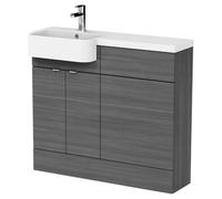 Hudson Reed Fusion Woodgrain 2 Door Combination Vanity Unit Toilet Suite with Left Hand Round Semi Recessed Basin | Anthracite | MDF | 1000mm