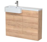Hudson Reed Fusion Woodgrain 2 Door Combination Vanity Unit Toilet Suite with Left Hand Round Semi Recessed Basin | Bleached Oak | MFC | 1100mm