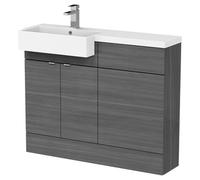 Hudson Reed Fusion 1100Mm Lh Combination Unit With Square Semi Recess Basin- Grey Woodgrain