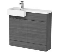 Hudson Reed Fusion 1000Mm Lh Combination Unit With Square Semi Recess Basin - Grey Woodgrain
