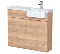 Hudson Reed Fusion Woodgrain 2 Door Combination Vanity Unit Toilet Suite with Right Hand Round Semi Recessed Basin | Bleached Oak | MFC | 1000mm