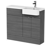 Hudson Reed Fusion 1000Mm Rh Combination Unit With Round Semi Recess Basin - Grey Woodgrain, Grey