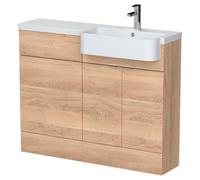 Hudson Reed Fusion Full Depth Combination 2 Door Vanity and Toilet Unit with Rounded Semi Recessed Right Hand Basin | Bleached Oak | 1100mm