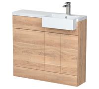 Hudson Reed Fusion Full Depth Combination 2 Door Vanity and Toilet Unit with Square Semi Recessed Right Hand Basin | Bleached Oak | 1000mm