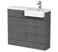Hudson Reed Fusion 1000Mm Rh Combination Unit With Square Semi Recess Basin - Grey Woodgrain