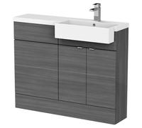 Hudson Reed Fusion 1100Mm Rh Combination Unit With Square Semi Recess Basin - Grey Woodgrain