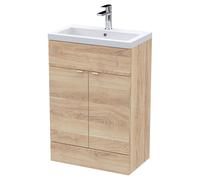 Hudson Reed Fusion Woodgrain 2 Door Combination Vanity Unit with Ceramic Basin | Bleached Oak | MFC | 600mm