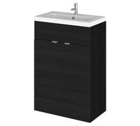 Hudson Reed Fusion Woodgrain 2 Door Combination Vanity Unit with Ceramic Basin | Charcoal Black | MDF | 600mm