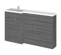 Hudson Reed Fusion Woodgrain 3 Door Combination Left Hand Basin Vanity Unit Toilet Suite | Anthracite | MDF | 1500mm