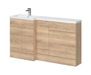 Hudson Reed Fusion Woodgrain 3 Door Combination Left Hand Basin Vanity Unit Toilet Suite | Bleached Oak | MFC | 1500mm