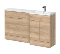 Hudson Reed Fusion Woodgrain 3 Door Combination Right Hand Basin Vanity Unit Toilet Suite | Bleached Oak | MFC | 1500mm