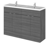 Hudson Reed Fusion Woodgrain 4 Door Combination Vanity Unit with Double Basins | Anthracite | MDF | 1200mm