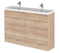 Hudson Reed Fusion Full Depth 4 Door Vanity Unit with Twin Polymarble Basin | Bleached Oak | MFC | 1200mm