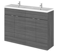 Hudson Reed Fusion Woodgrain 4 Door Combination Vanity Unit with Double Ceramic Basins | Anthracite | MDF | 1200mm