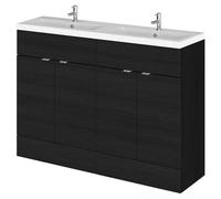 Hudson Reed Fusion Woodgrain 4 Door Combination Vanity Unit with Double Ceramic Basins | Charcoal Black | MDF | 1200mm