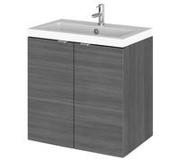 Hudson Reed Fusion 500Mm Wall Mounted 2 Door Vanity Unit & Basin - Grey Woodgrain, Grey