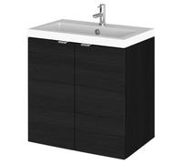 Hudson Reed Fusion Woodgrain Wall Hung 2 Door Combination Vanity Unit | Charcoal Black | MDF | 500mm