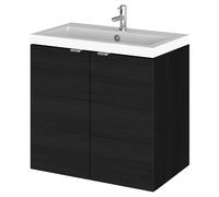 Hudson Reed Fusion Woodgrain Wall Hung 2 Door Combination Vanity Unit | Charcoal Black | MDF | 600mm