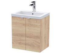 Hudson Reed Fusion Woodgrain Wall Hung 2 Door Combination Vanity Unit with Ceramic Basin | Bleached Oak | MFC | 500mm