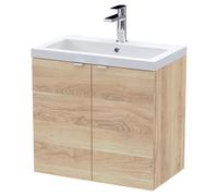 Hudson Reed CBI3036A Fusion Modern Bathroom Wall Hung 2 Soft Close Door Vanity Unit and Ceramic Basin, 600mm, Bleached Oak
