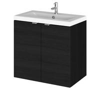 Hudson Reed Fusion Woodgrain Wall Hung 2 Door Combination Vanity Unit with Ceramic Basin | Charcoal Black | MDF | 600mm