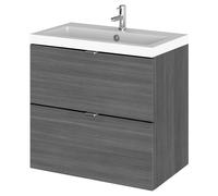 Hudson Reed Fusion Woodgrain Wall Hung 2 Drawer Combination Vanity Unit | Anthracite | MDF | 600mm