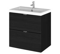 Hudson Reed Fusion Woodgrain Wall Hung 2 Drawer Combination Vanity Unit | Charcoal Black | MDF | 500mm