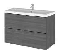 Hudson Reed Fusion Woodgrain Wall Hung 2 Drawer Combination Vanity Unit with Ceramic Basin | Anthracite | MDF | 800mm