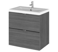 Hudson Reed Fusion 500 2-drawer Wall Hung Unit & Basin - Grey Woodgrain, Grey