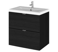 Hudson Reed Fusion Woodgrain Wall Hung 2 Drawer Combination Vanity Unit with Ceramic Basin | Charcoal Black | MDF | 500mm