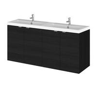Hudson Reed Fusion Woodgrain Wall Hung 4 Door Combination Vanity Unit with Double Basins | Charcoal Black | MDF | 1200mm