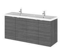 Hudson Reed Fusion Woodgrain Wall Hung 4 Door Combination Vanity Unit with Double Ceramic Basins | Anthracite | MDF | 1200mm