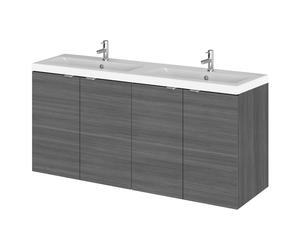 Hudson Reed Fusion Woodgrain Wall Hung 4 Door Combination Vanity Unit with Double Ceramic Basins | Anthracite | MDF | 1200mm