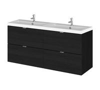 Hudson Reed Fusion Woodgrain Wall Hung 4 Drawer Combination Vanity Unit with Double Basins | Charcoal Black | MDF | 1200mm