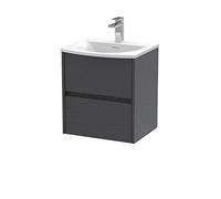 Hudson Reed HAV2202G Havana Modern Bathroom Wall Hung 2 Drawer Vanity Basin Unit & Curved Ceramic Basin, 500mm, Woodgrain Graphite Grey