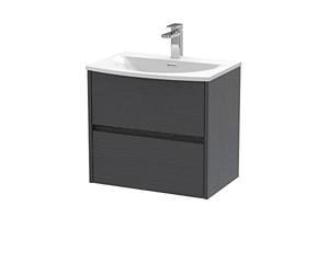Hudson Reed HAV2204G Havana Wall Hung 2 Drawer Vanity Unit & Curved Ceramic Basin, 600mm, Woodgrain Graphite Grey