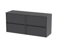 Hudson Reed HAV2204W2 Havana Wall Hung 4 Drawer Countertop Basin Unit & Colour Worktop, 1200mm, Woodgrain Graphite Grey
