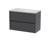 Hudson Reed HAV2206LBG Havana Modern Bathroom Wall Hung 2 Drawer Countertop Unit & Laminate Worktop, 800mm, Woodgrain Graphite Grey/Bellato Grey