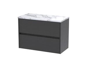 Hudson Reed HAV2206LCM Havana Modern Bathroom Wall Hung 2 Drawer Vanity Unit and Carrera Marble Laminate Worktop, 800mm, Graphite Grey Woodgrain