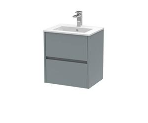 Hudson Reed HAV2302B Havana Modern Bathroom Wall Hung 2 Drawer Vanity Basin Unit & Minimalist Ceramic Basin, 500mm, Matt Coastal Grey