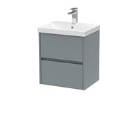 Hudson Reed HAV2302D Havana Modern Bathroom Wall Hung 2 Drawer Vanity Basin Unit & Thin-Edge Ceramic Basin, 500mm, Matt Coastal Grey