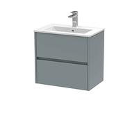 Hudson Reed HAV2304B Havana Wall Hung 2 Drawer Vanity Unit & Minimalist Ceramic Basin, 600mm, Matt Coastal Grey