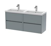 Hudson Reed HAV2304C Havana Modern Bathroom Wall Hung 4 Drawer Vanity Basin Unit & Double Polymarble Basin, 1200mm, Matt Coastal Grey