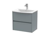 Hudson Reed HAV2304G Havana Modern Bathroom Wall Hung 2 Drawer Vanity Basin Unit & Curved Ceramic Basin, 600mm, Matt Coastal Grey