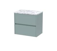 Hudson Reed HAV2304LCM Havana Modern Bathroom Wall Hung 2 Soft Close Drawer Vanity Unit and Carrera Marble Laminate Worktop, 600mm, Coastal Grey