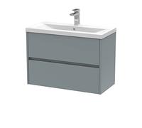 Hudson Reed HAV2306A Havana Modern Bathroom Wall Hung 2 Drawer Vanity Basin Unit & Mid-Edge Ceramic Basin, 800mm, Matt Coastal Grey