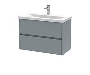 Hudson Reed HAV2306A Havana Modern Bathroom Wall Hung 2 Drawer Vanity Basin Unit & Mid-Edge Ceramic Basin, 800mm, Matt Coastal Grey
