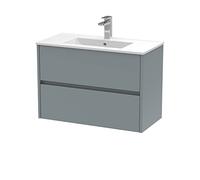 Hudson Reed HAV2306B Havana Wall Hung 2 Drawer Vanity Unit & Minimalist Ceramic Basin, 800mm, Matt Coastal Grey