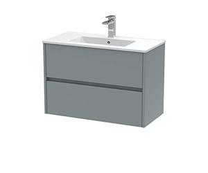 Hudson Reed HAV2306B Havana Wall Hung 2 Drawer Vanity Unit & Minimalist Ceramic Basin, 800mm, Matt Coastal Grey